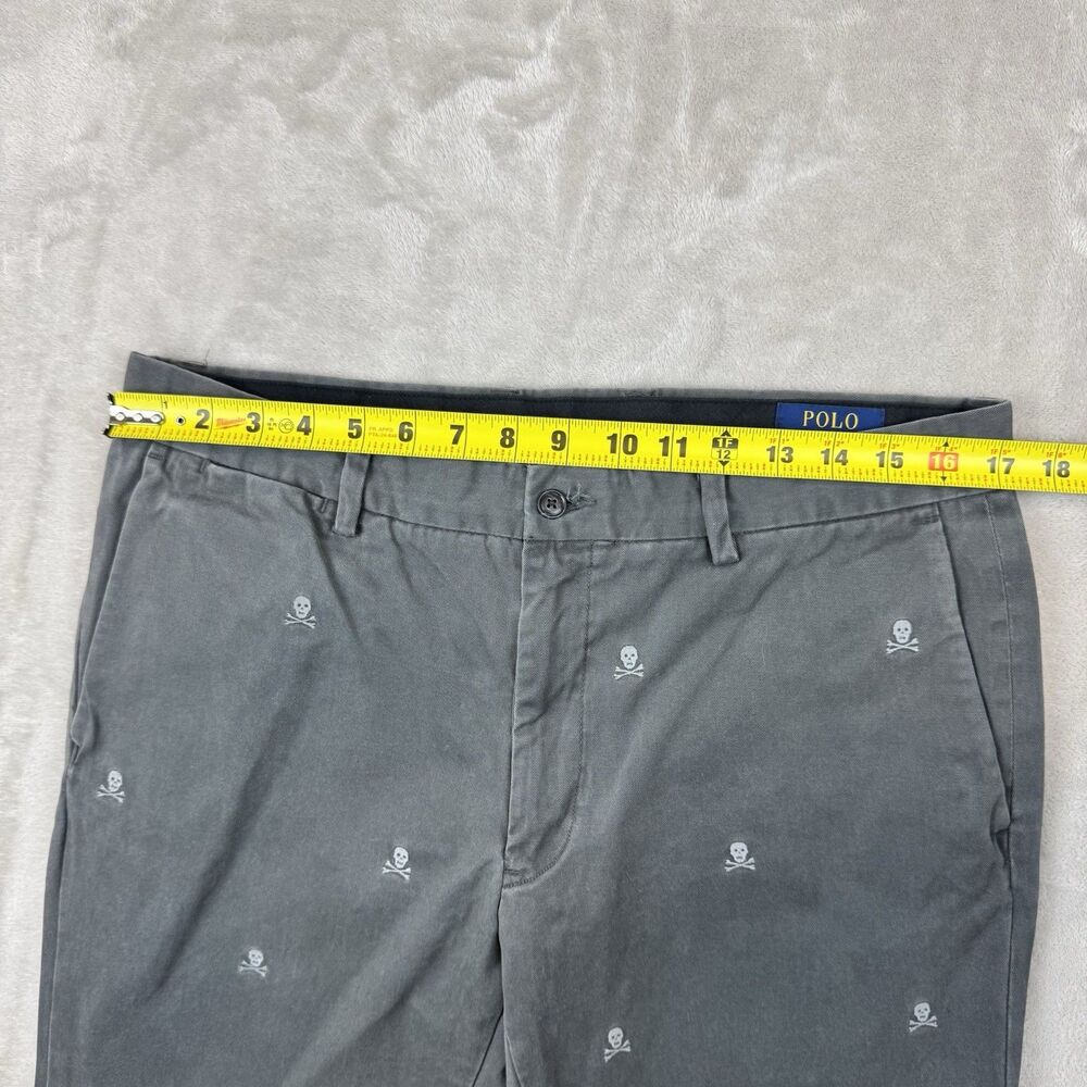 Polo Ralph Lauren Chino Pants Slim Fit Gray Skull Crossbones Embroidered 34x28 - Picture 13 of 13
